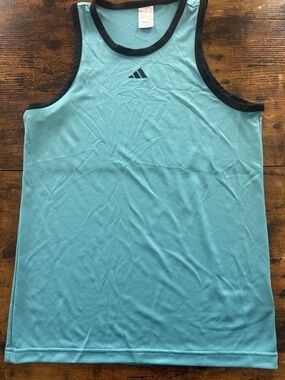 Adidas Light Blue and Black Men's Tank Top